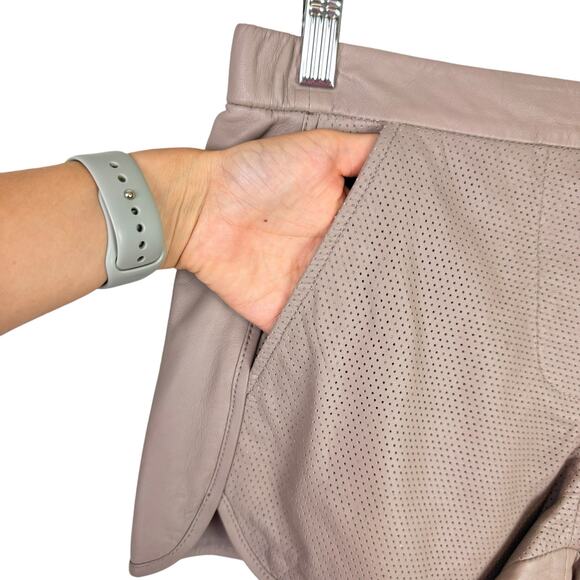 Trina Turk NWT Kristoph Taupe Brown Genuine Lamb Leather Pull On Dressy Shorts - Picture 6 of 13